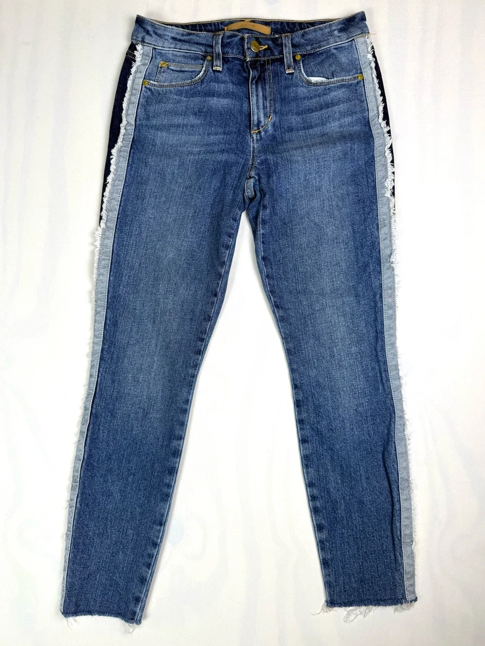 Joe’s Jeans The Icon Mid Rise Skinny Crop Frayed Side Stripe Jeans 26